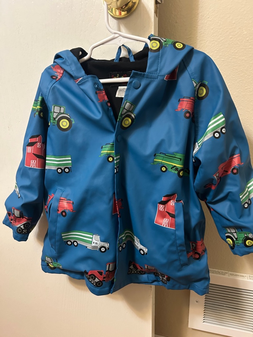 3T Blue Kids Raincoat with Farm Vehicle Print